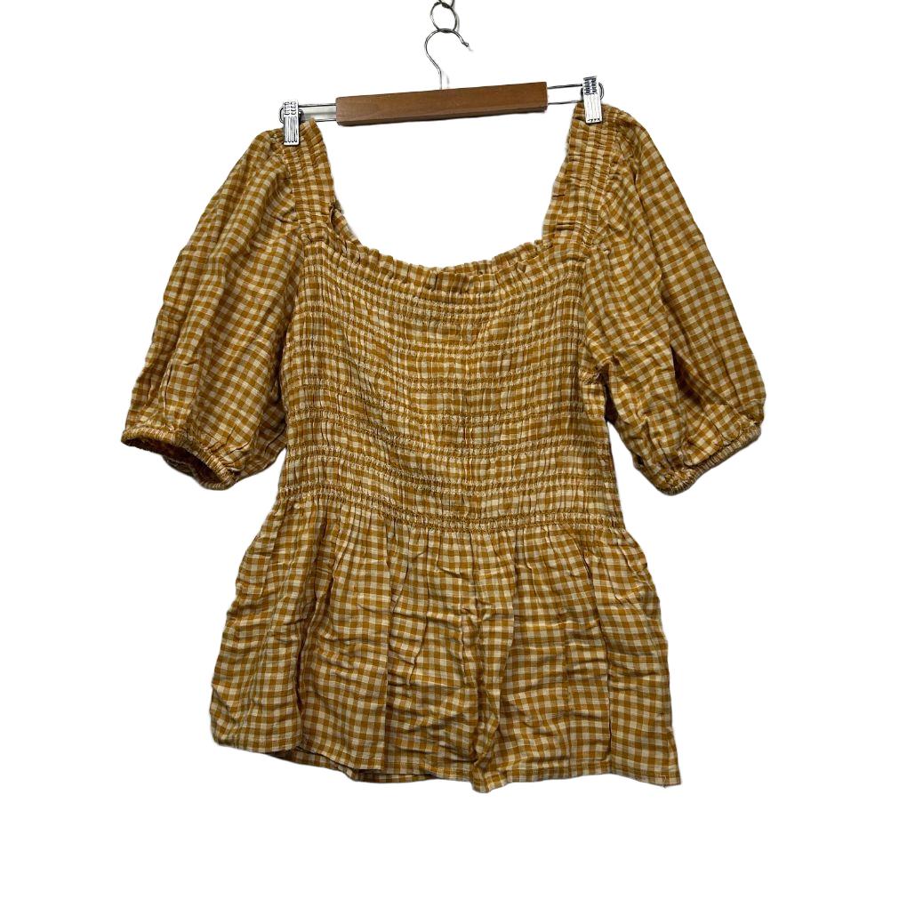 anko Mustard Check Shirred Top - Size 16