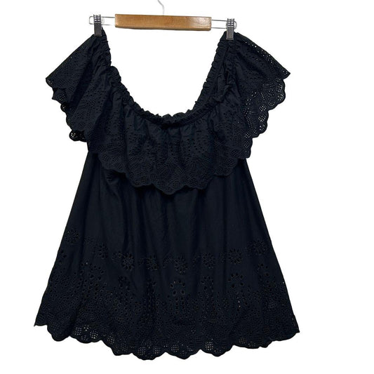 Autograph Black Broderie Cotton Top - Size18/M