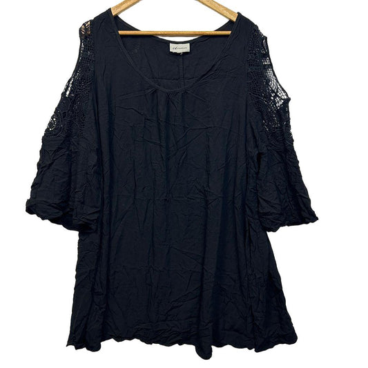 Autograph Black Crochet Cold Shoulder Top - Size 24