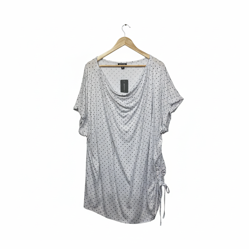 Autograph White Polka Dot Top with Ruched Side - Size 20