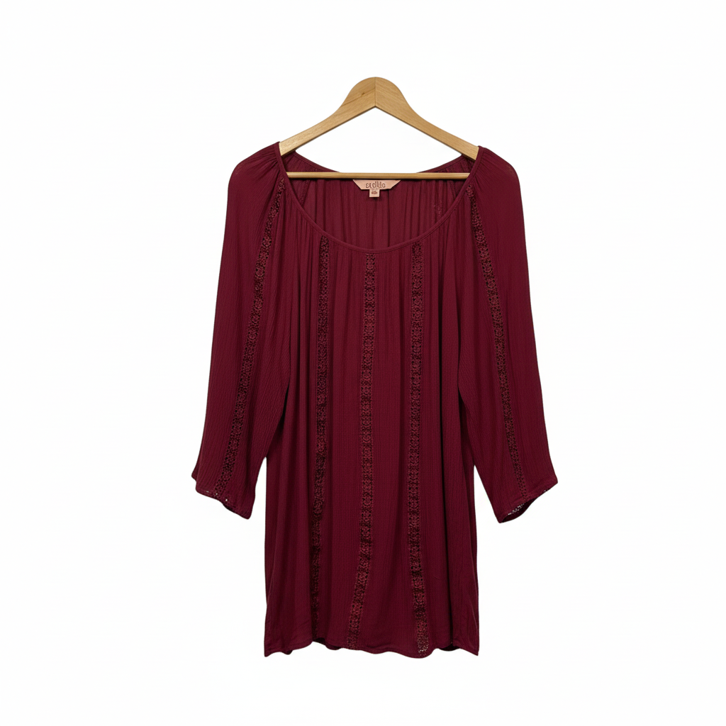 Avella Burgundy Lace Trim Top - Size 16