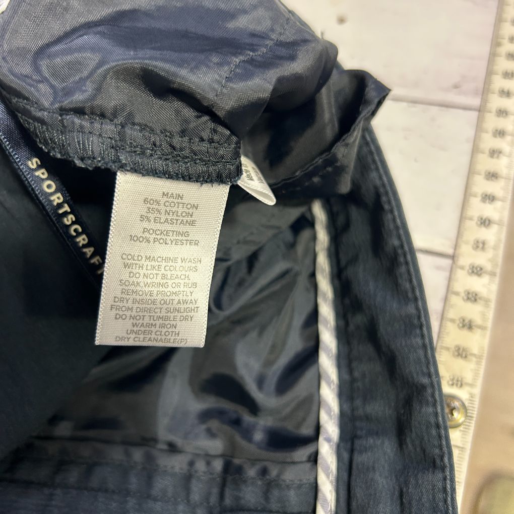 Dark blue jacket label detail view