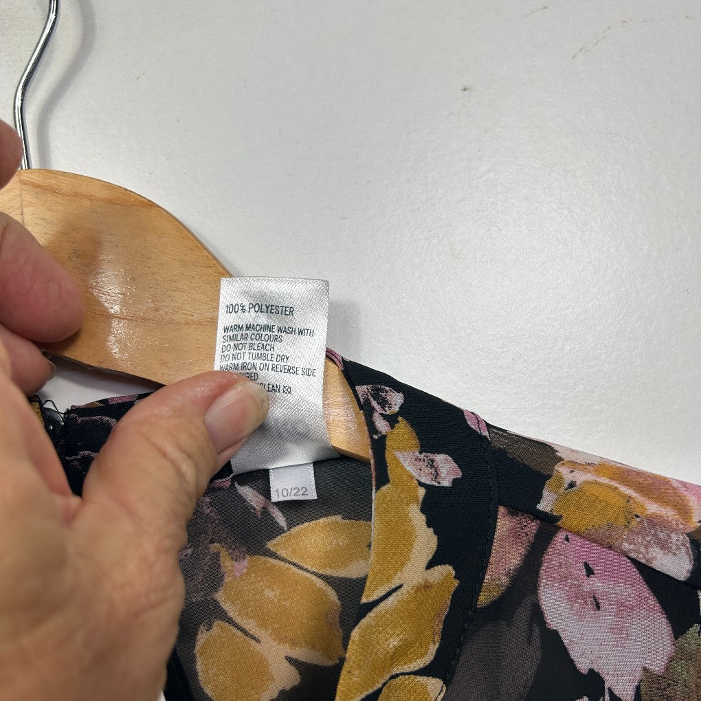 Anko Black Floral Print Blouse - Size 20