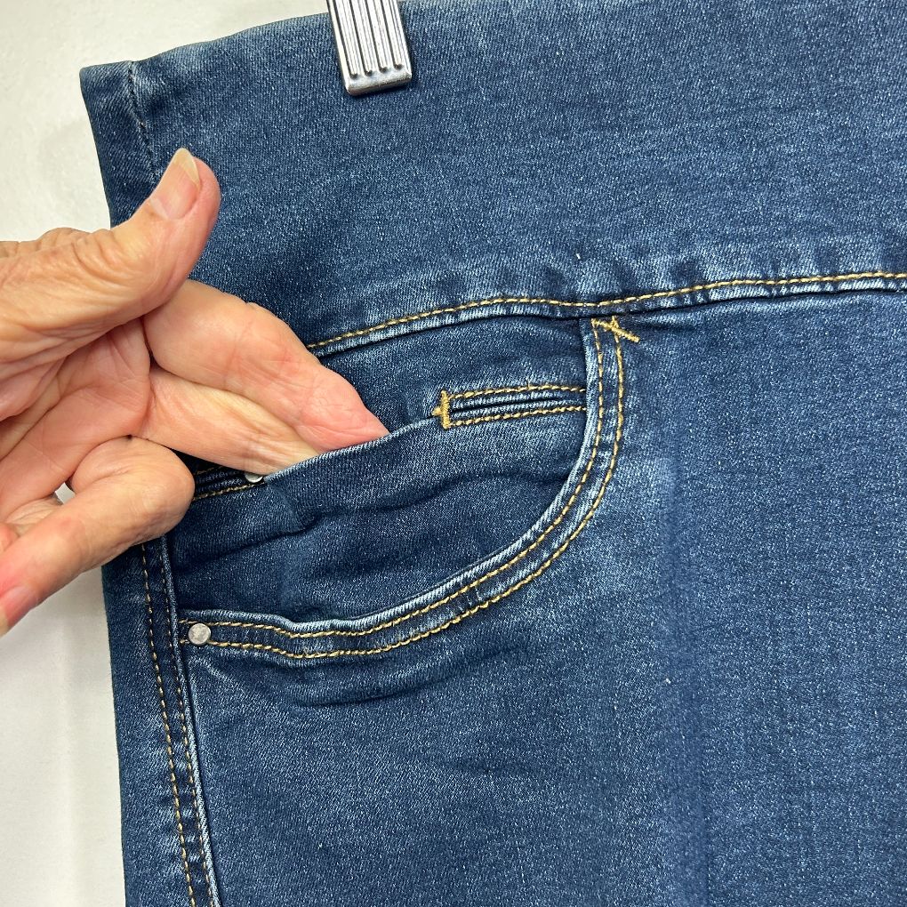 Blue denim jeans pocket detail view