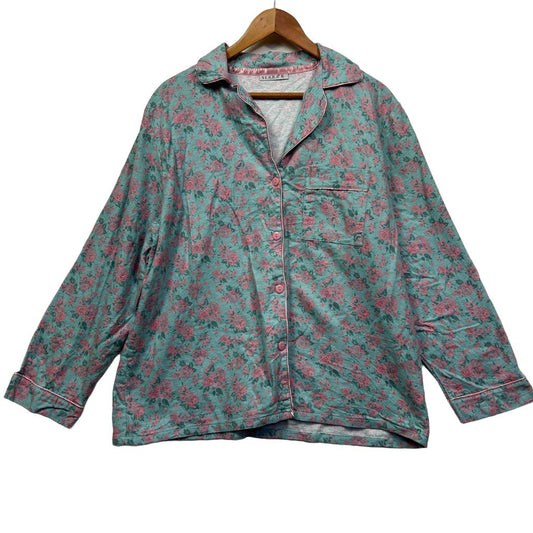 Teal floral button-up shirt front view