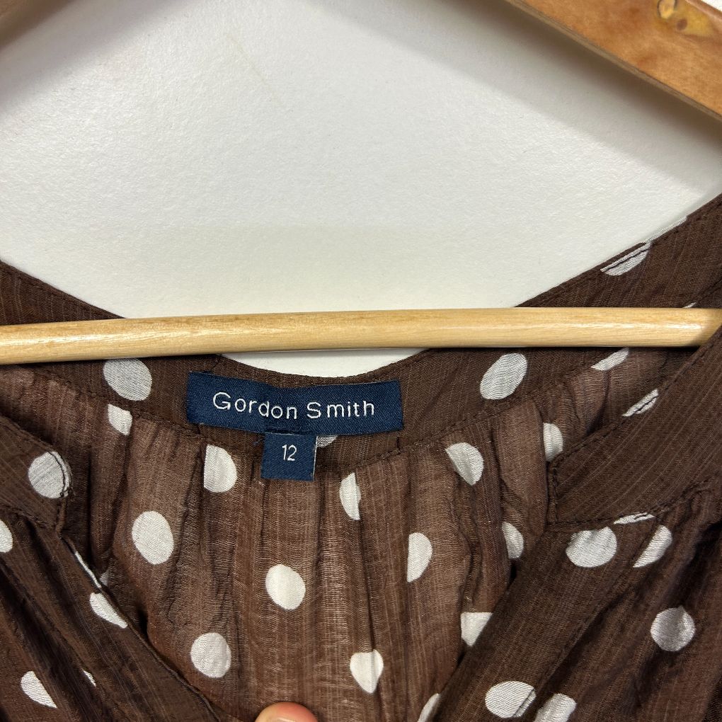 Brown polka dot top label detail view