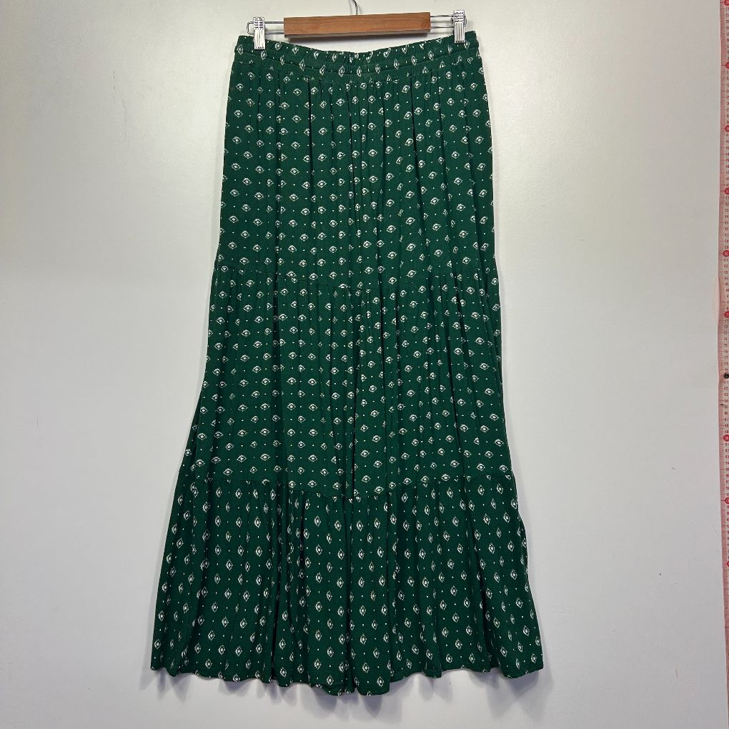 Green floral maxi skirt front view