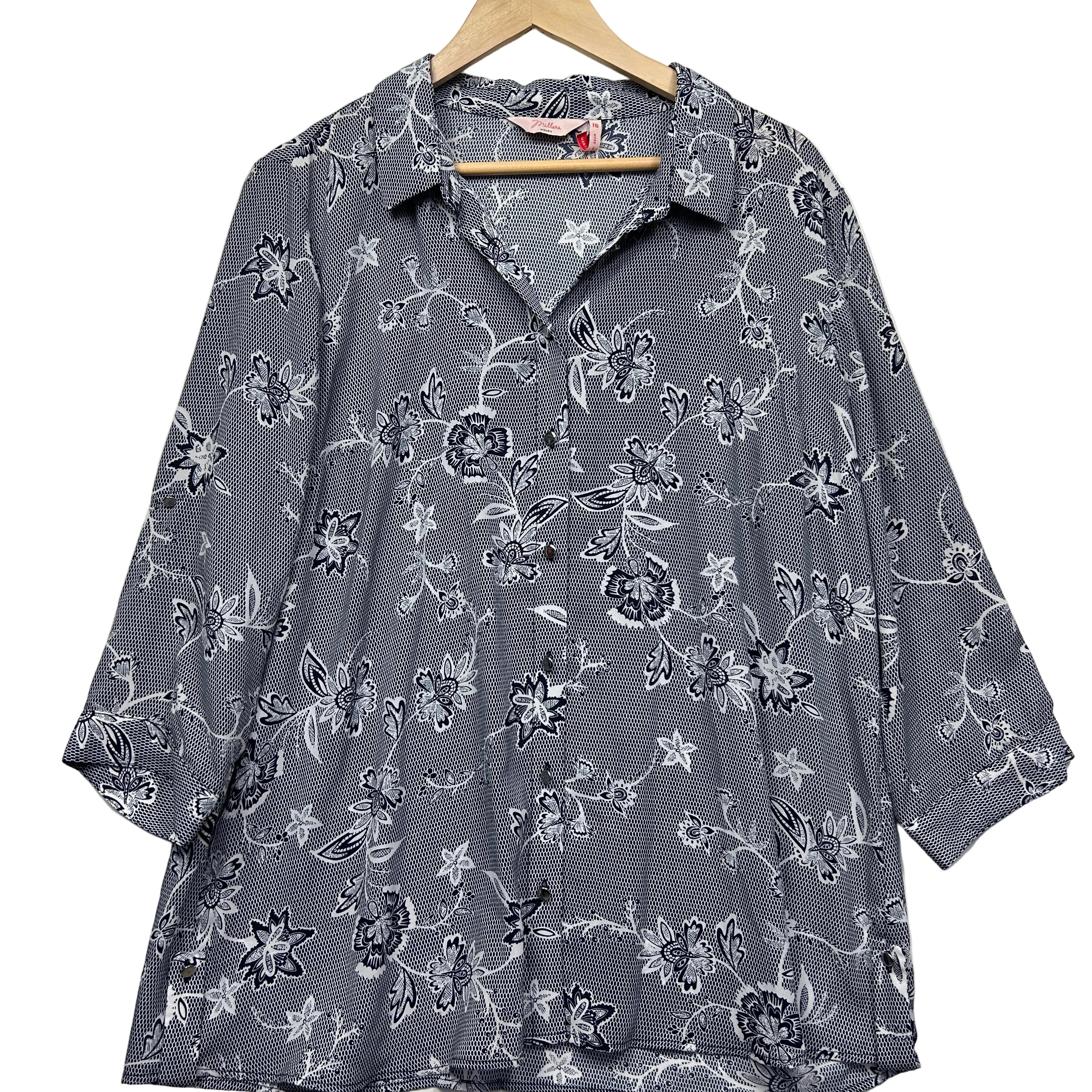 Millers Woman Grey Floral Blouse - Size 16