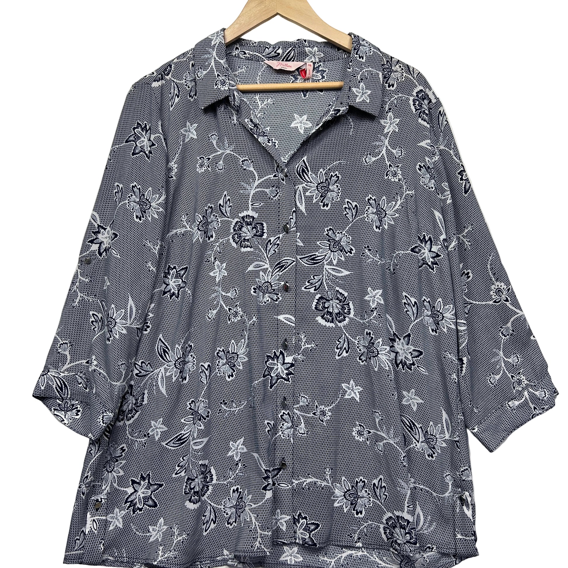 Grey floral shirt front view