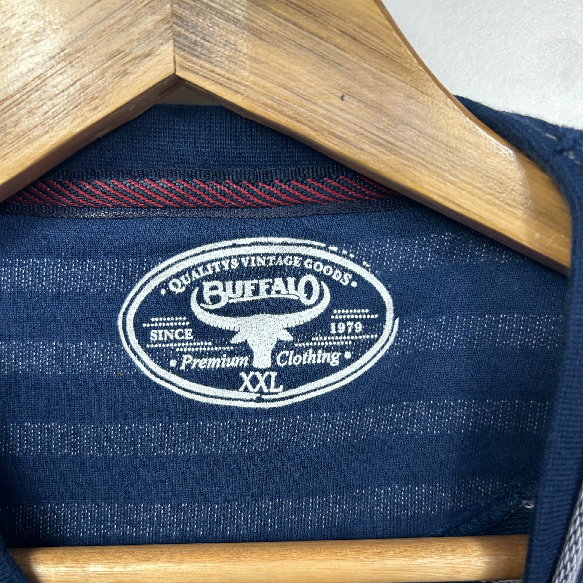 Navy blue vintage sweatshirt label detail view