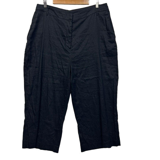 Basque Curve Black Linen Pants - Size 16