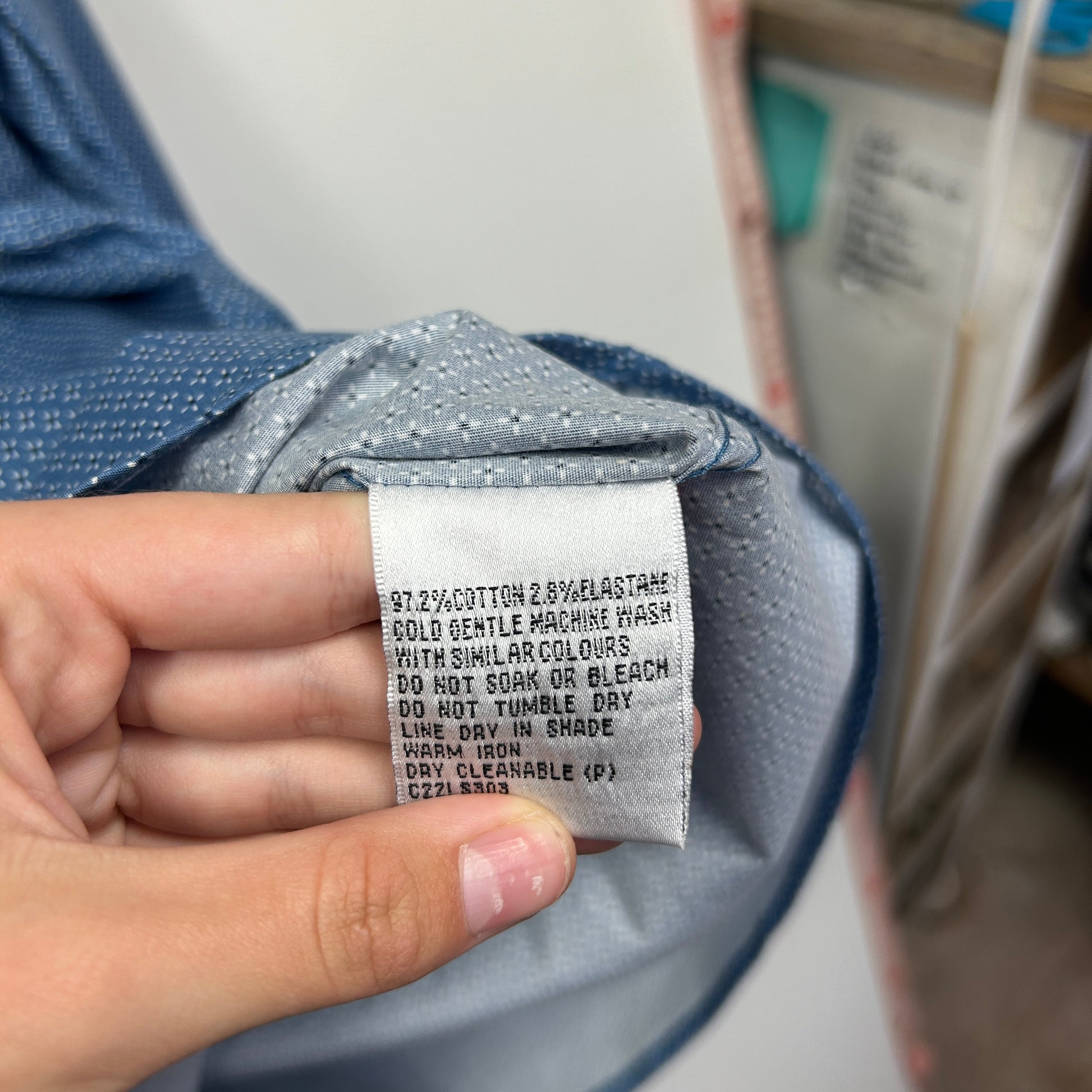 Blue shirt label detail view