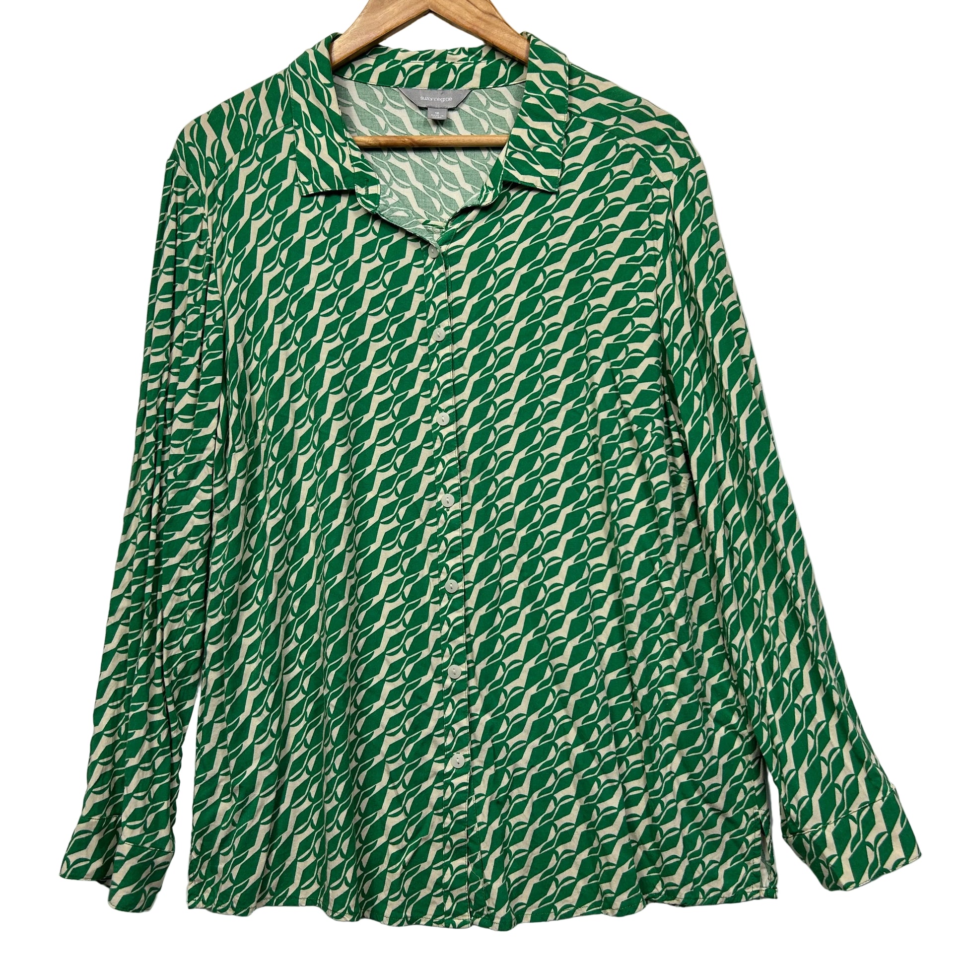 Green leaf print shirt front view