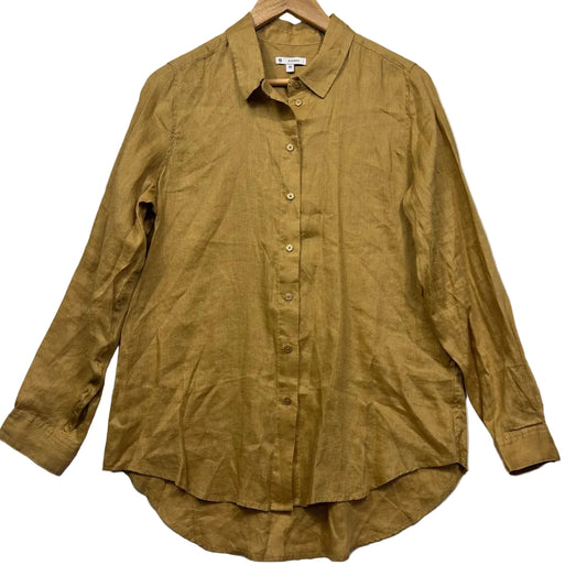 Mustard yellow button-up shirt front view