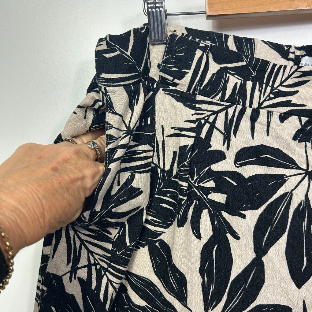 Black and cream botanical print shirt front view