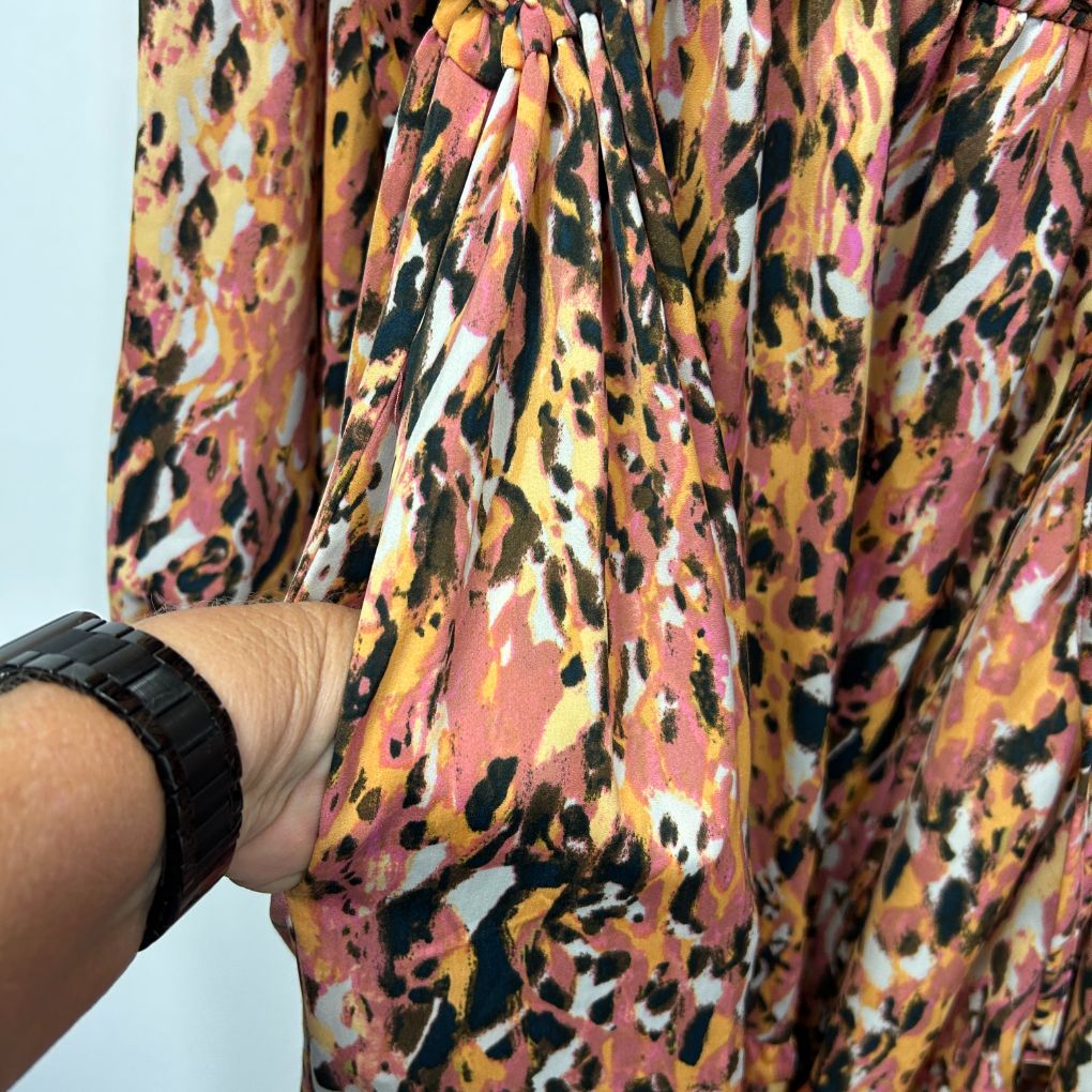 Multicoloured leopard print dress detail view