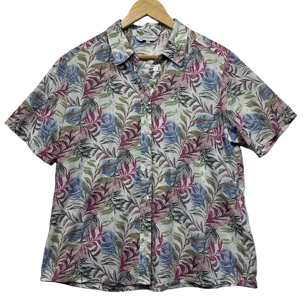Black Pepper Multicoloured Cotton Leaf Print Shirt - Size 14