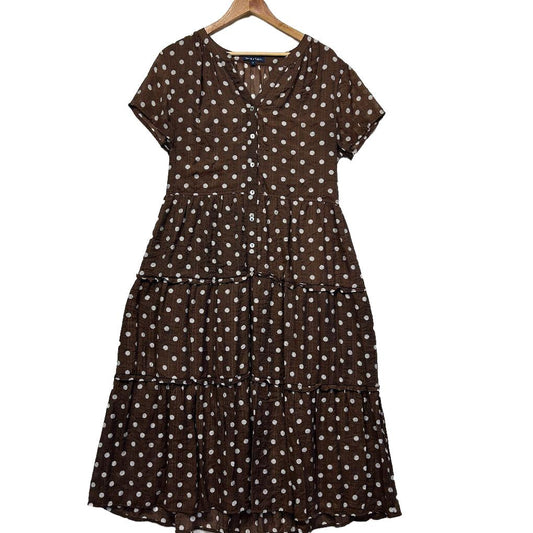 Brown polka dot dress front view