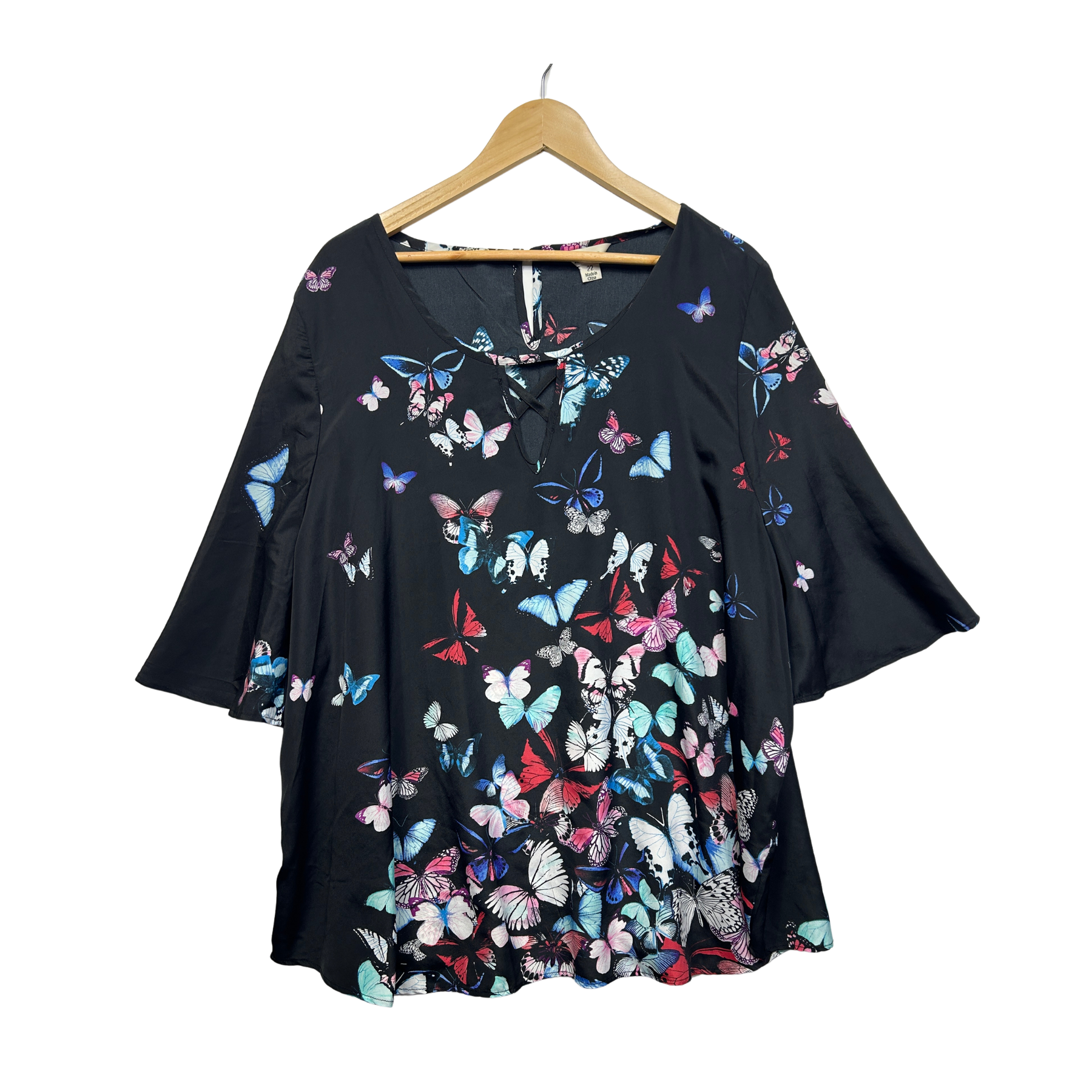 beme Black Butterfly Print Tunic Top - Size 22