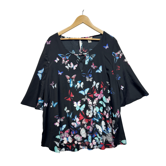 beme Black Butterfly Print Tunic Top - Size 22