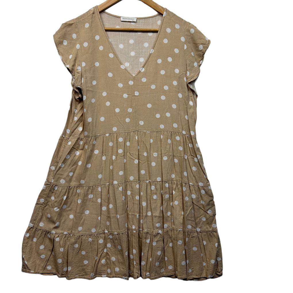 Betty Basics Beige Linen Spot Dress - Size 16 (Altered)