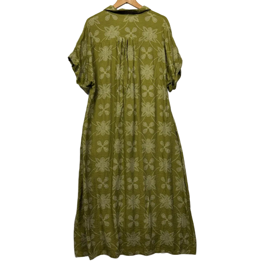 Olive green floral dress front view