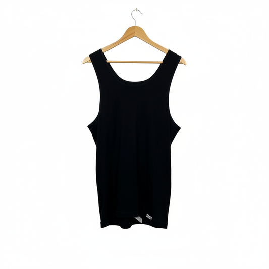 Black Barely singlet on white background