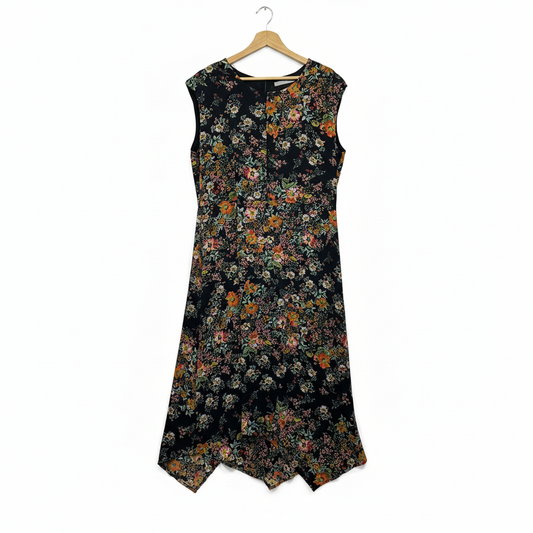 Black floral dress with white background