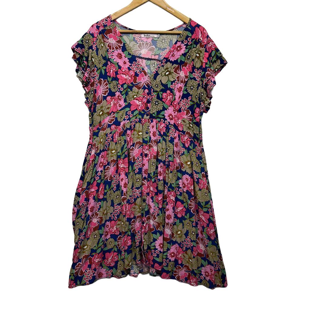 Boho Multicoloured Floral Dress - Size XL