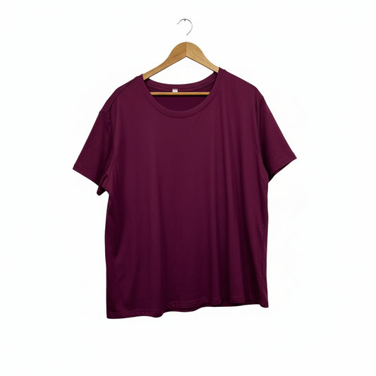 Burgundy t-shirt with white background