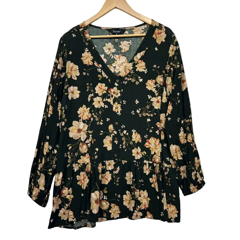 Beme Green Floral Top - Size 16
