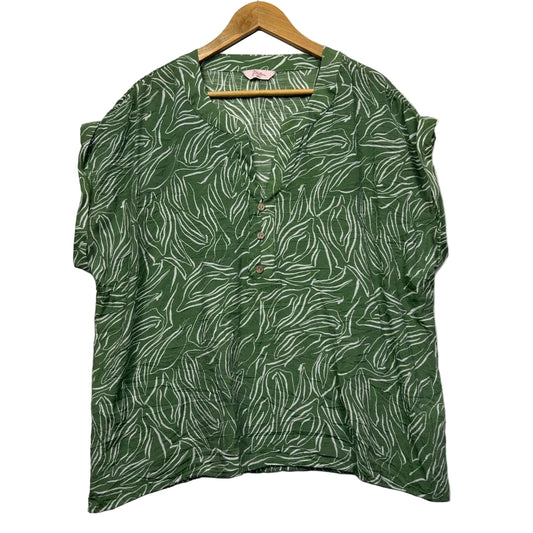 Green leaf print shirt front view