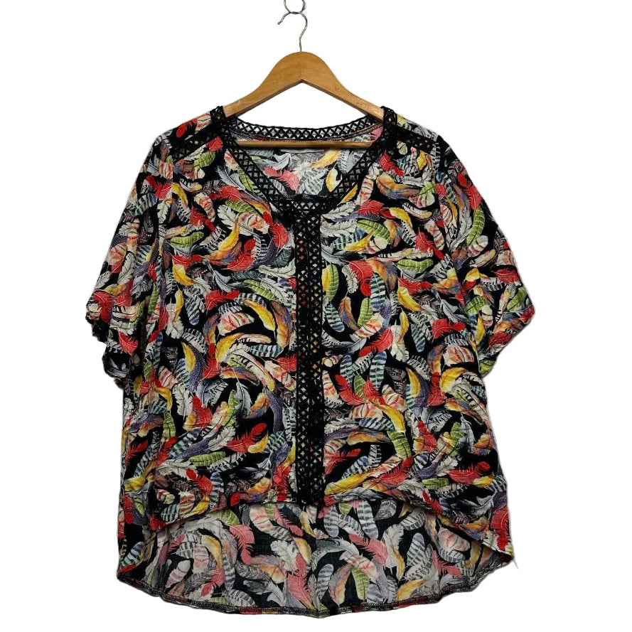 Multicolored floral short sleeve blouse front view