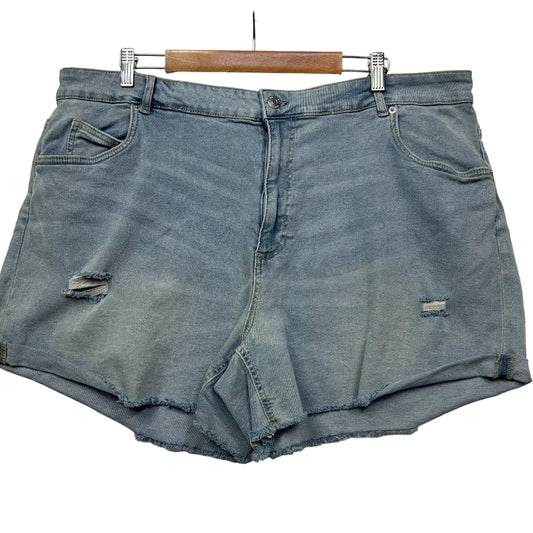 Light blue denim shorts front view