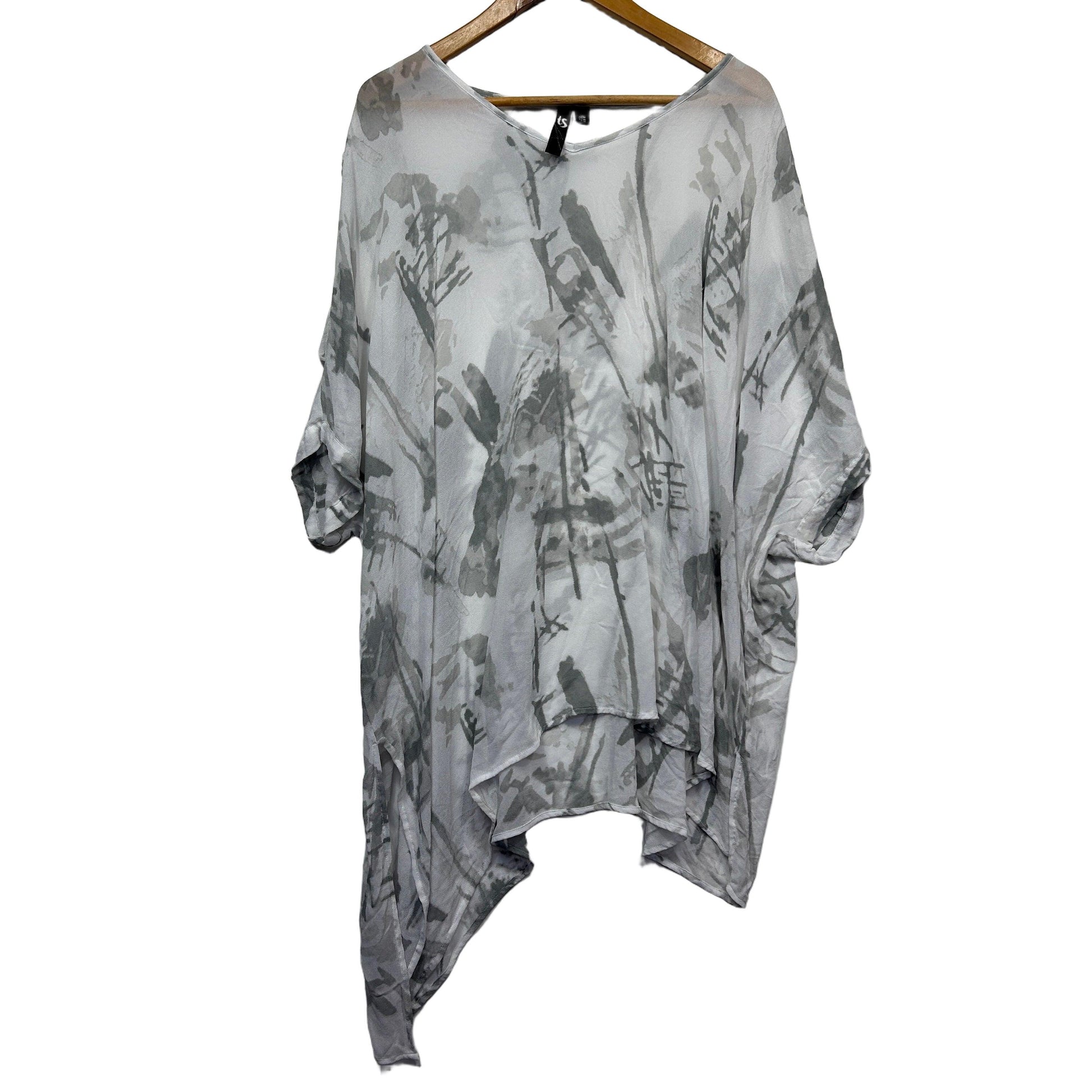 Grey floral tunic dress front view