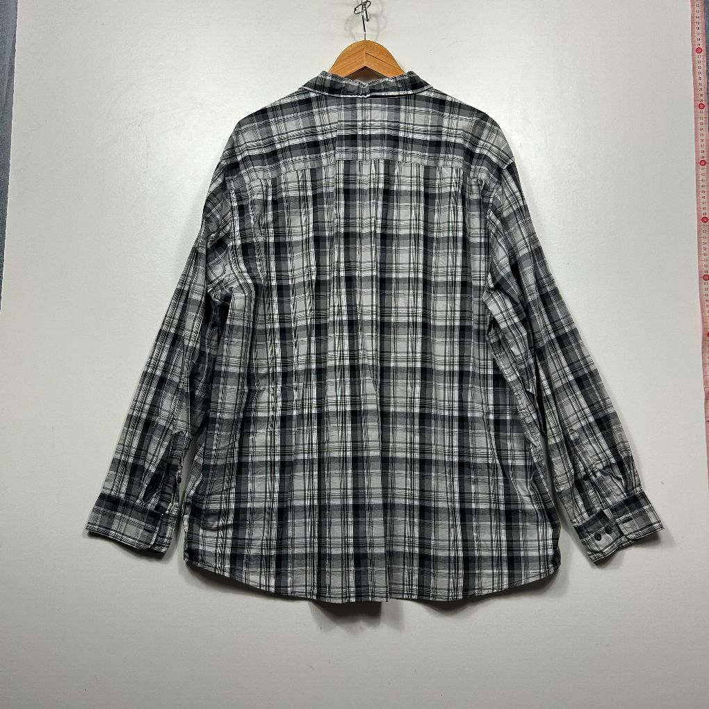 Black and white checked shirt back view