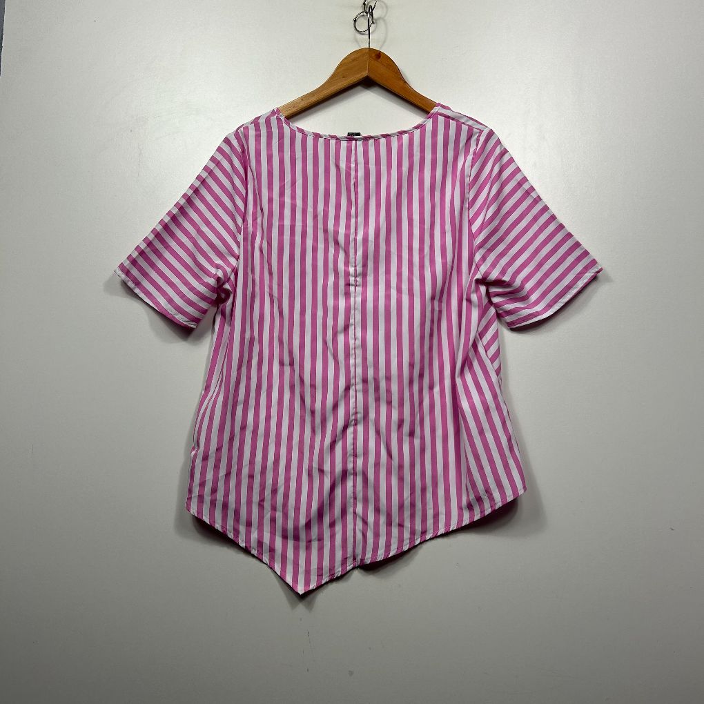 Pink and white striped shirt front view