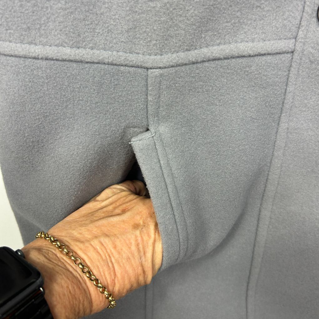 Grey pants back view with pocket detail