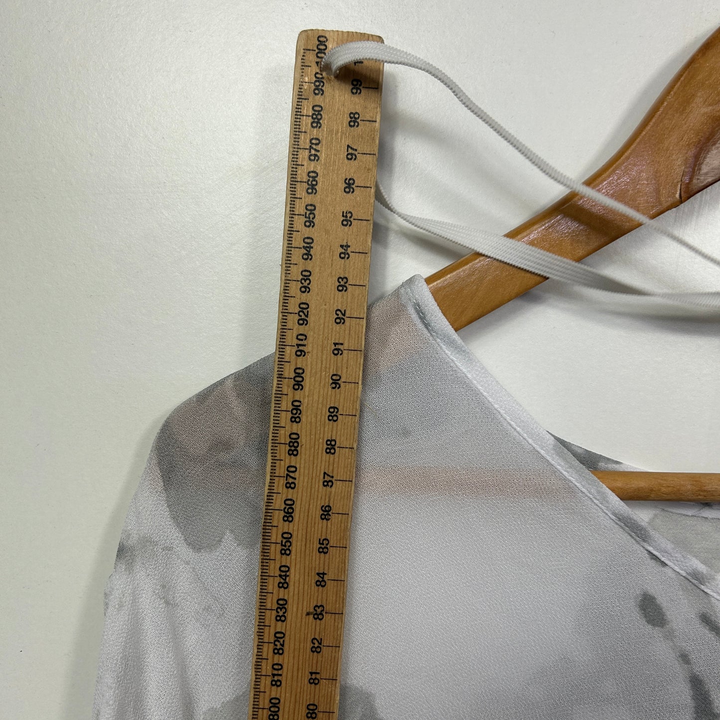 Grey t-shirt front view with measurement