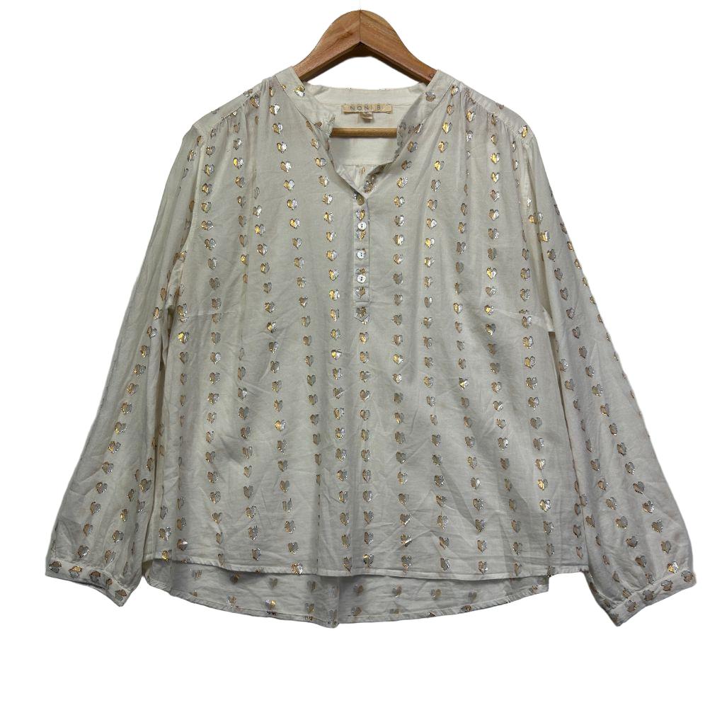 Noni B Cream Gold Hearts Blouse - Size 18