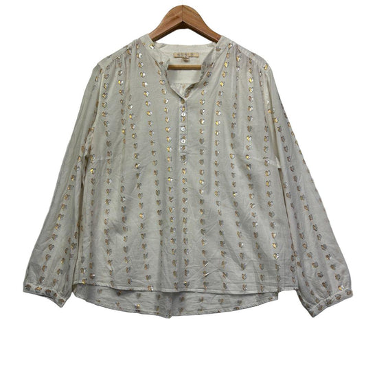 Cream blouse with scattered floral print front view