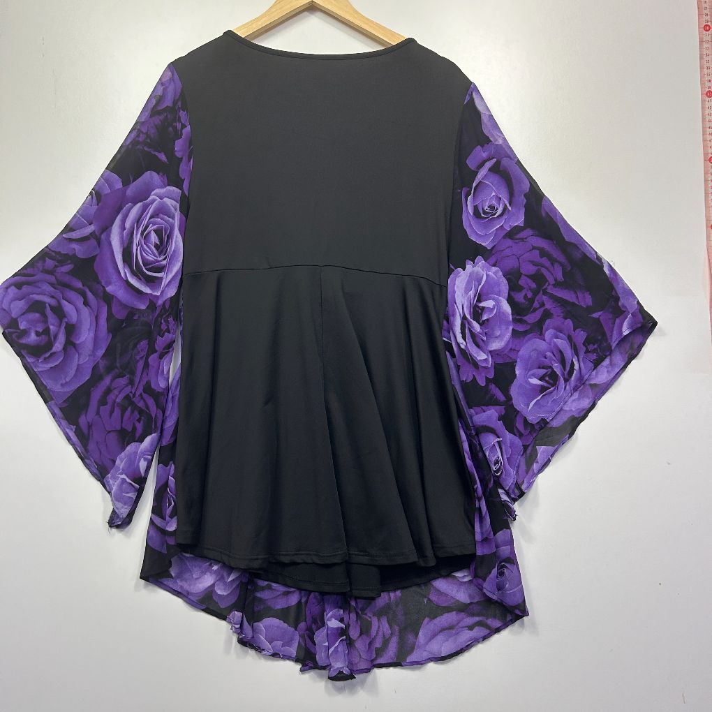 Black and purple floral dress front view