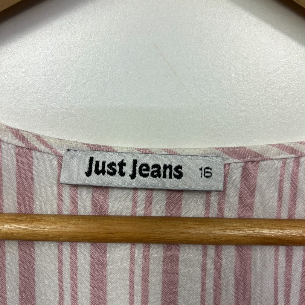 Just Jeans Pink & White Striped Tie-Front Blouse - Size 16