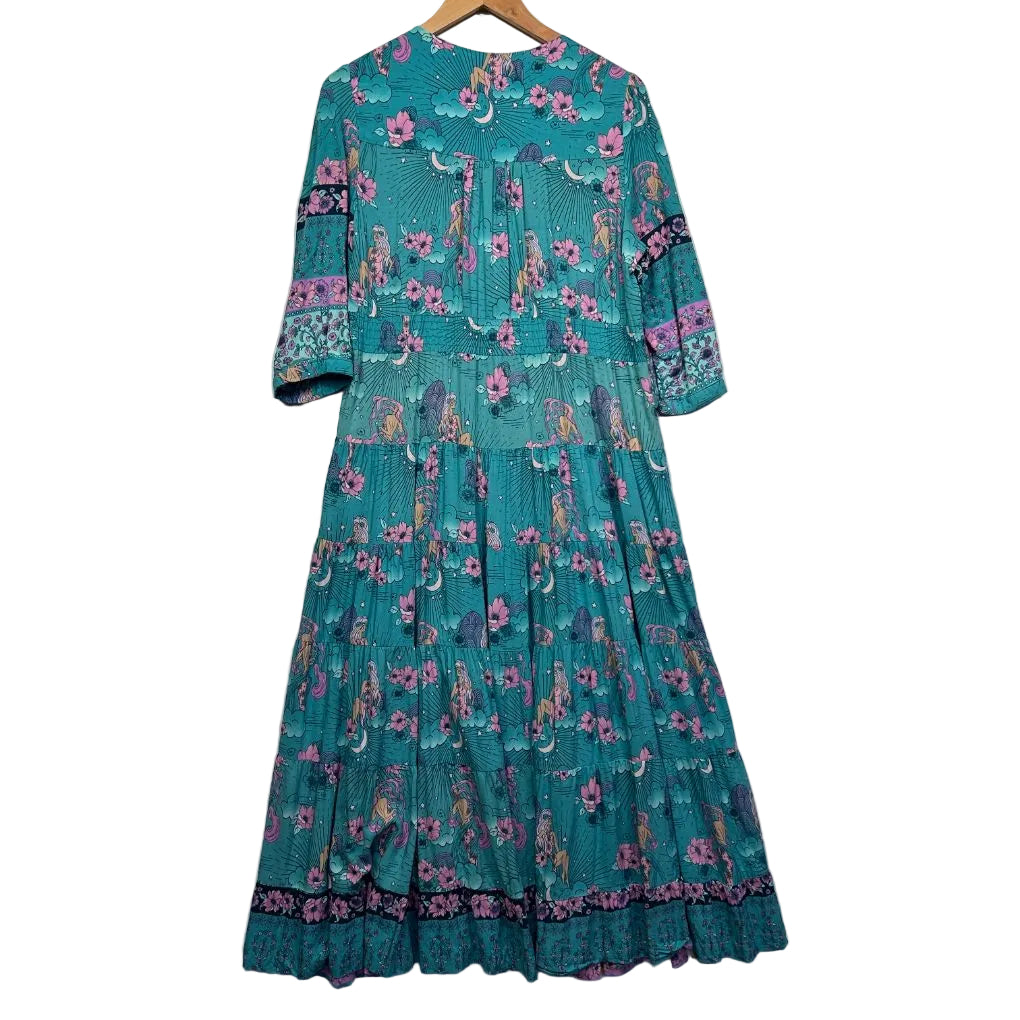 Teal floral maxi dress front view