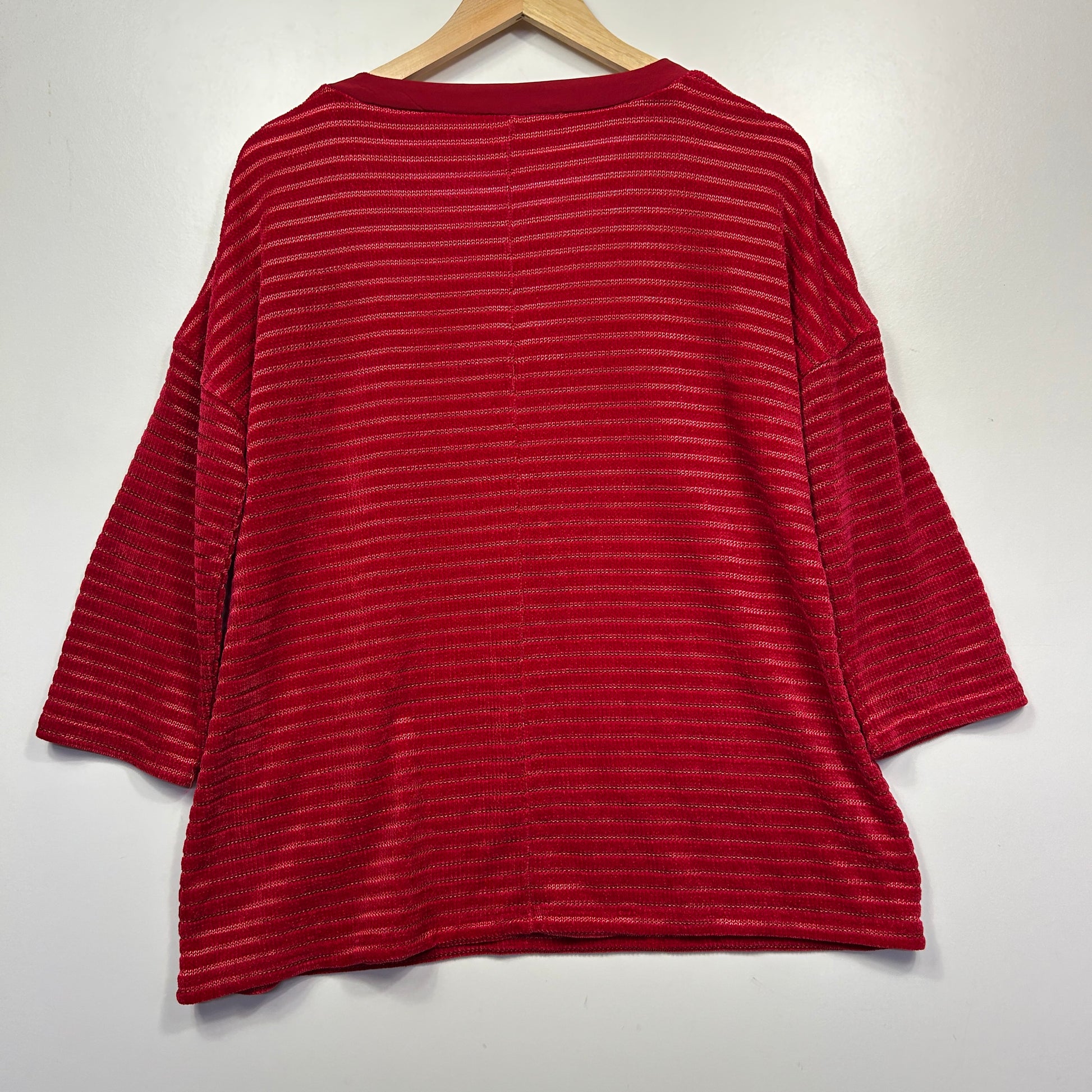 Red striped three-quarter sleeve top back view
