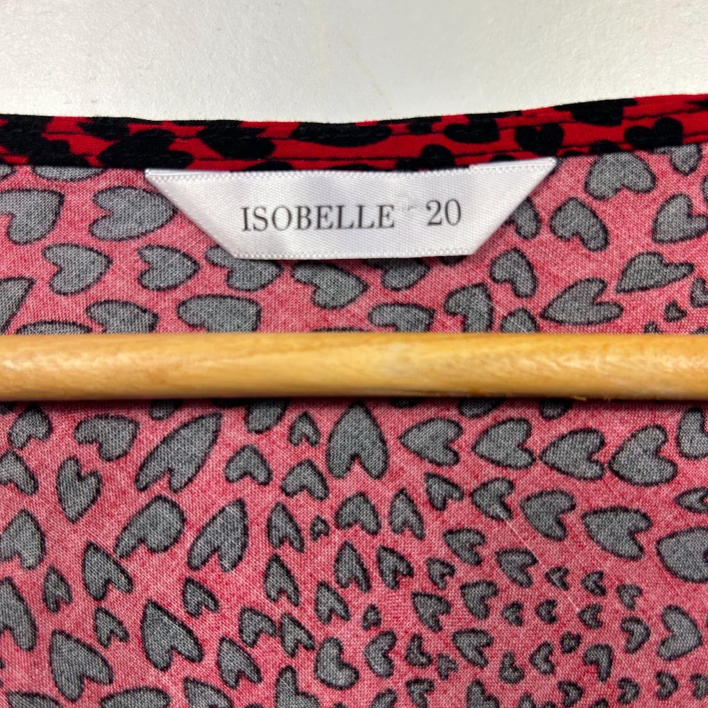 Pink leopard print fabric detail view with size label