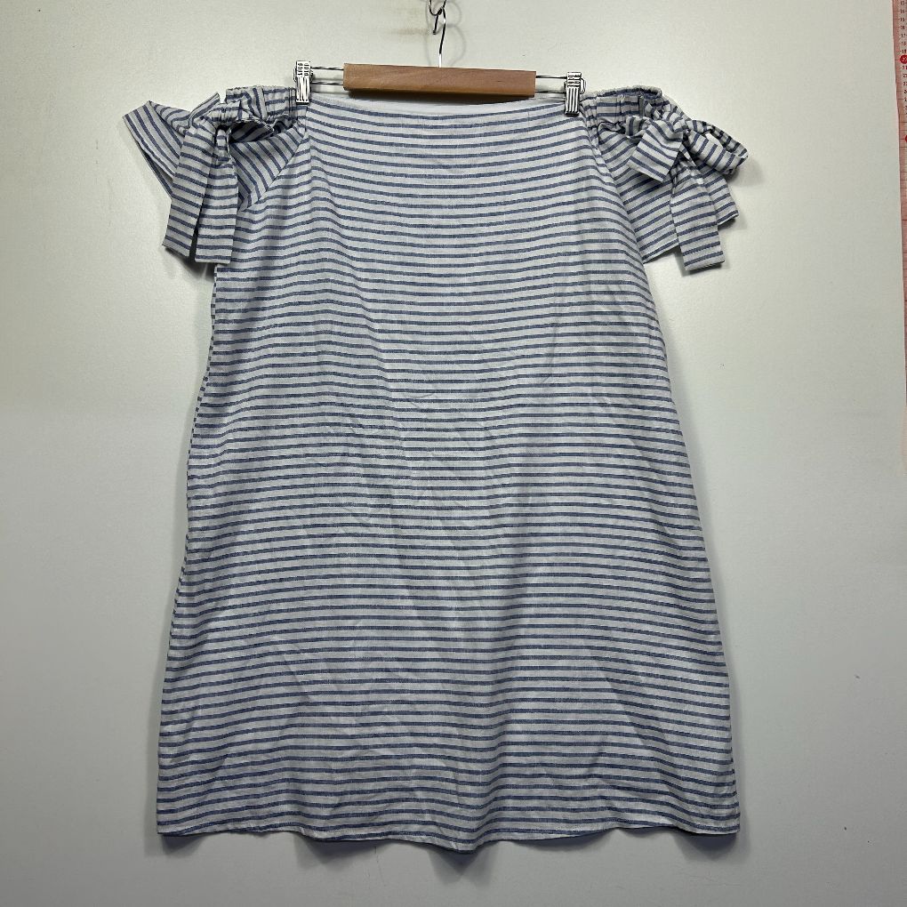 Blue and white striped dress front view