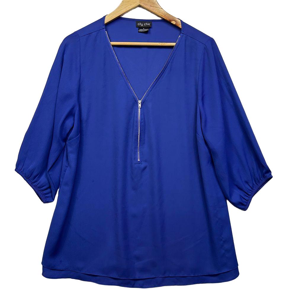 City Chic Blue Zip Front Top - Size S/16