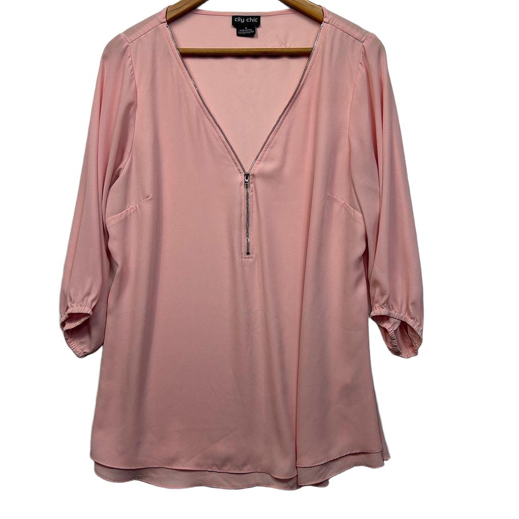 City Chic Pink Zip Front Top - Size S/16