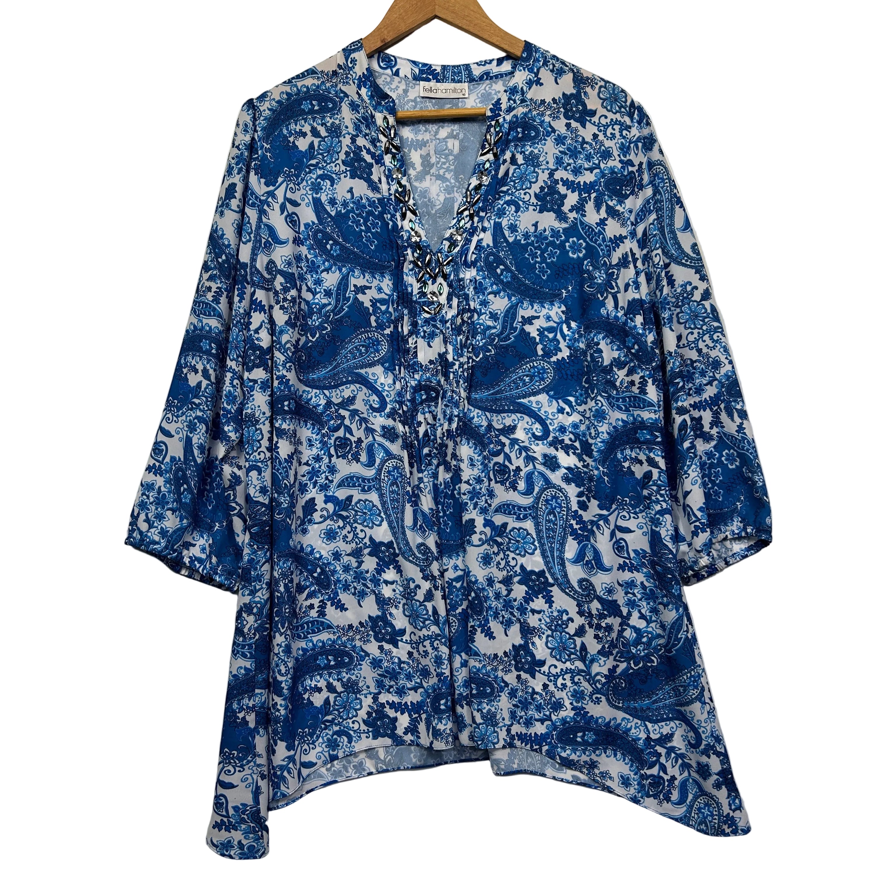 Fella Hamilton Blue Patterned Top - Size 18